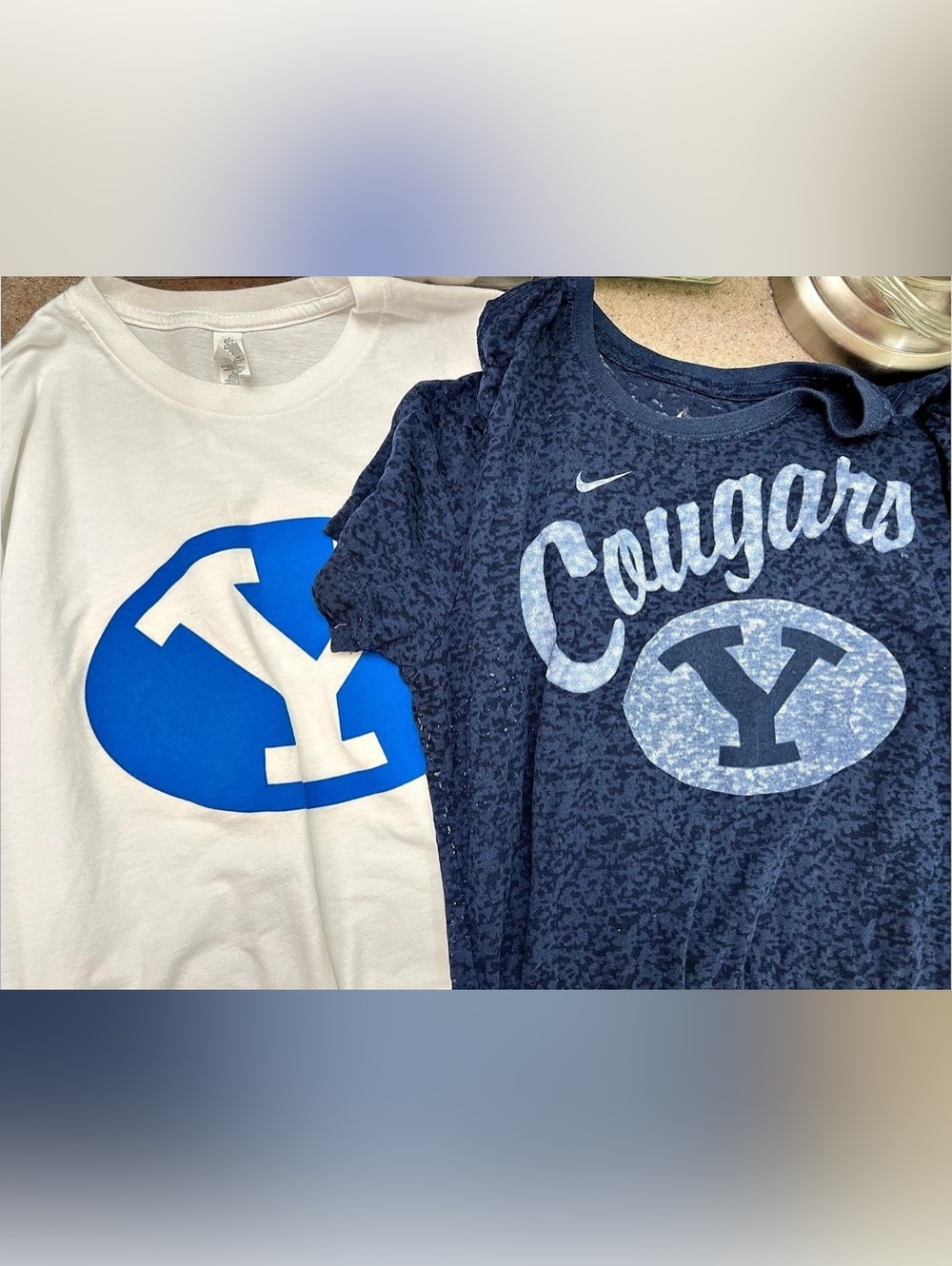 Nike BYU Graphic Tee Blue & White Size small and Medium